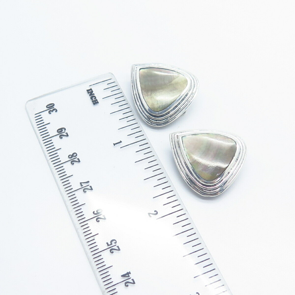 925 Sterling Silver Vintage Real Abalone Shell Clip On Earrings