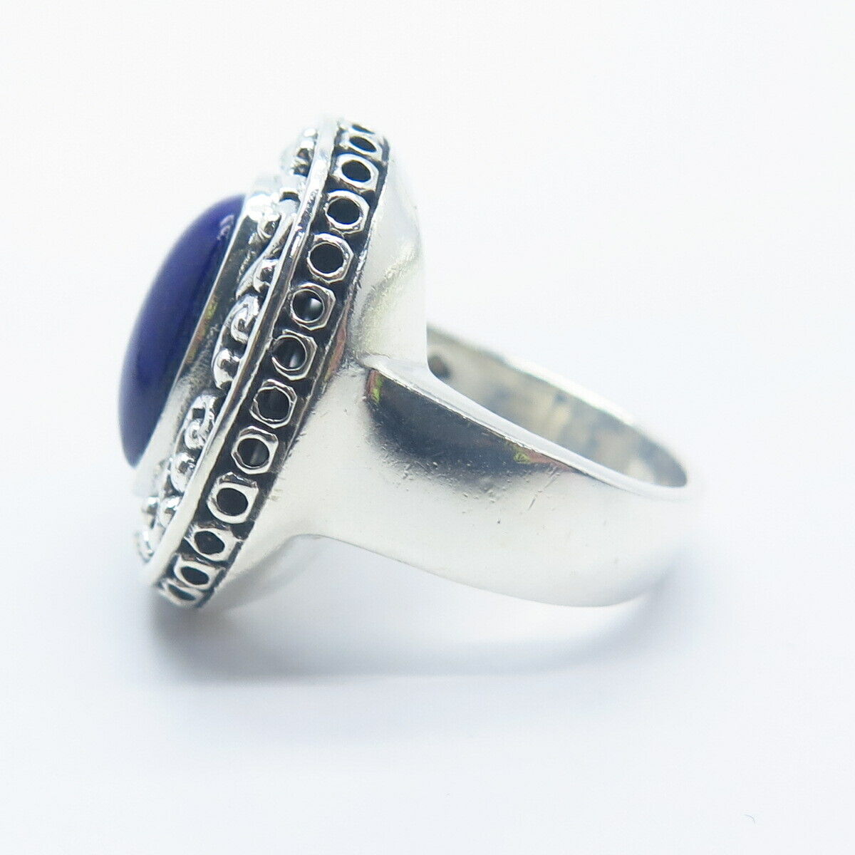 925 Sterling Silver Real Lapis Lazuli Gemstone Ornate Ring Size 6.75