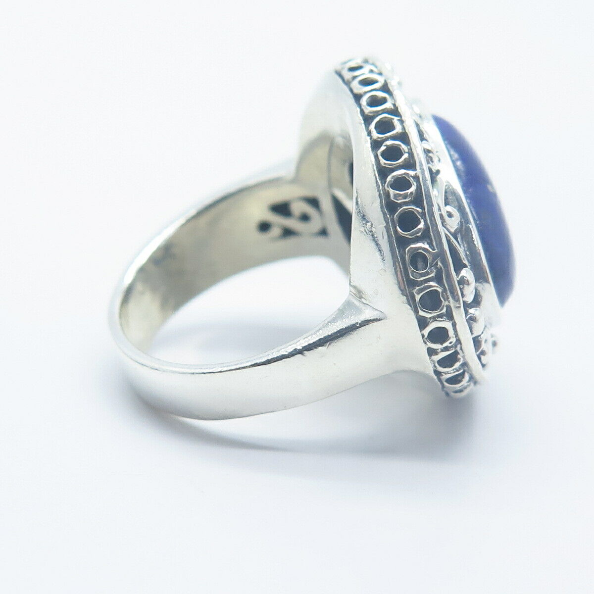 925 Sterling Silver Real Lapis Lazuli Gemstone Ornate Ring Size 6.75