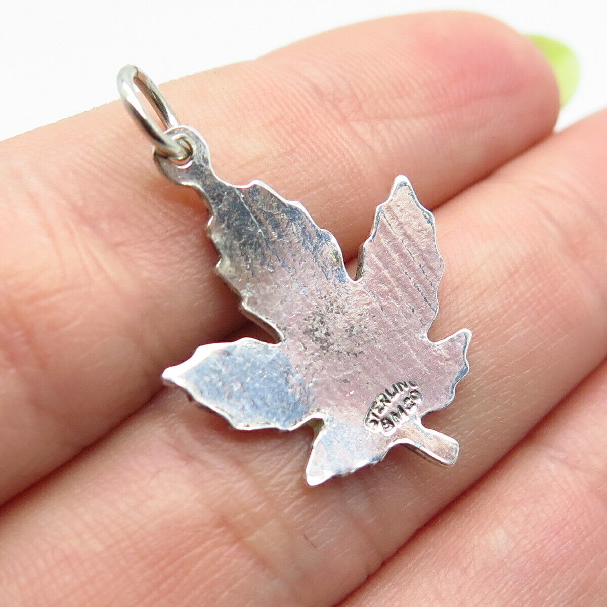 925 Sterling Silver Vintage BMCo Enamel "Niagara Falls" Maple Leaf Pendant