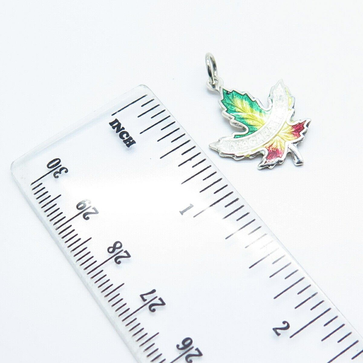 925 Sterling Silver Vintage BMCo Enamel "Niagara Falls" Maple Leaf Pendant