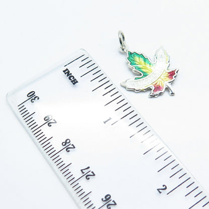 925 Sterling Silver Vintage BMCo Enamel "Niagara Falls" Maple Leaf Pendant