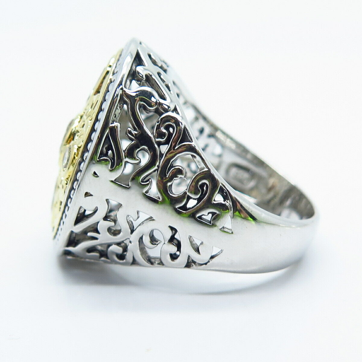 925 Sterling Silver 2-Tone C Z Ornate Ring Size 9.5