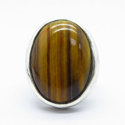 925 Sterling Silver Vintage Real Tiger Eye Gemstone Ring Size 9.75