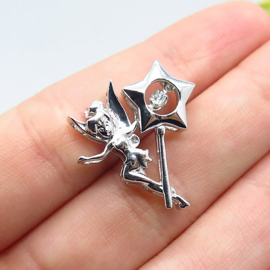 925 Sterling Silver C Z Fairy Girl w/ Magical Wand Slide Pendant