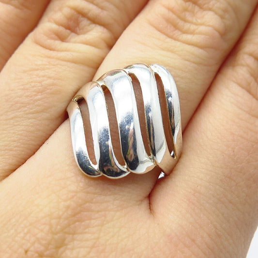 925 Sterling Silver Vintage Ribbed Ring Size 7