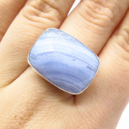 925 Sterling Silver Vintage Jay King Desert Rose Real Blue Agate Gem Ring Size 9