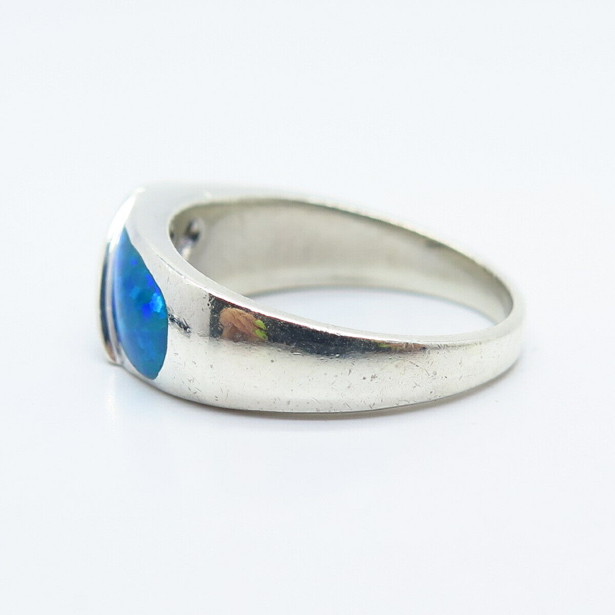 925 Sterling Silver Lab-Created Opal & C Z Ring Size 8