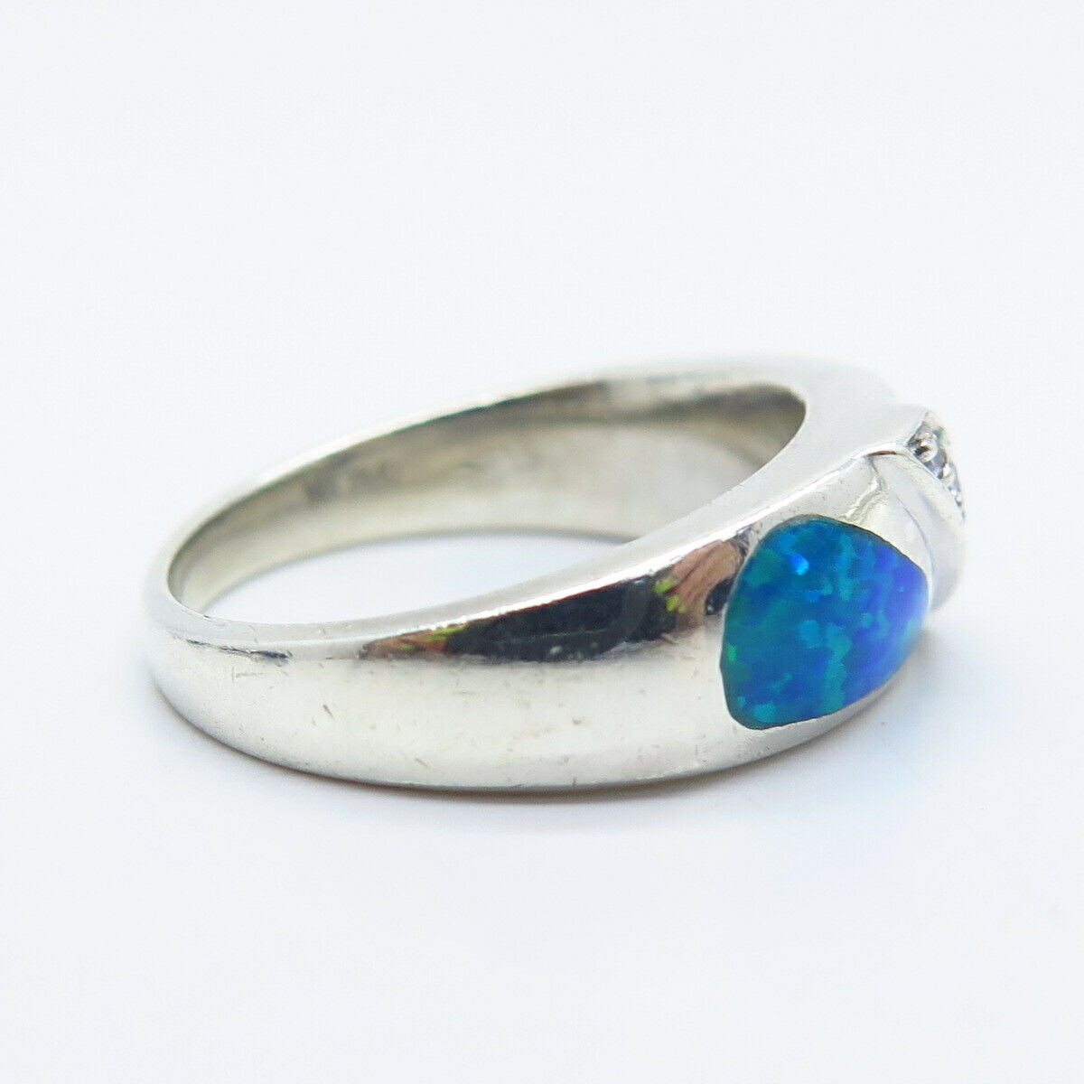 925 Sterling Silver Lab-Created Opal & C Z Ring Size 8