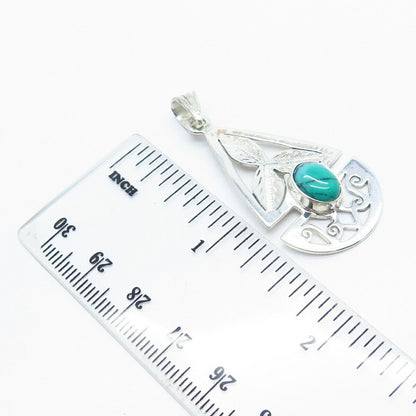 925 Sterling Silver Vintage Real Turquoise Gemstone Leaf Pendant