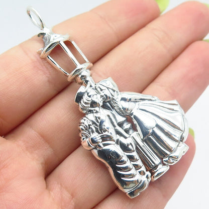 925 Sterling Silver Vintage Girl & Boy Kisses Pendant / Pin Brooch