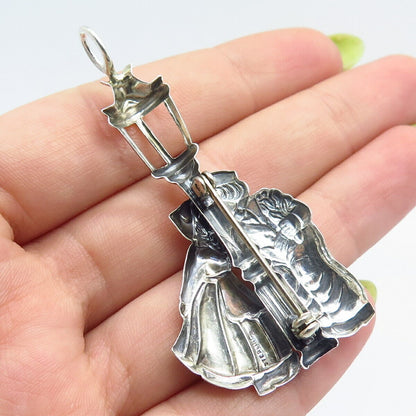 925 Sterling Silver Vintage Girl & Boy Kisses Pendant / Pin Brooch