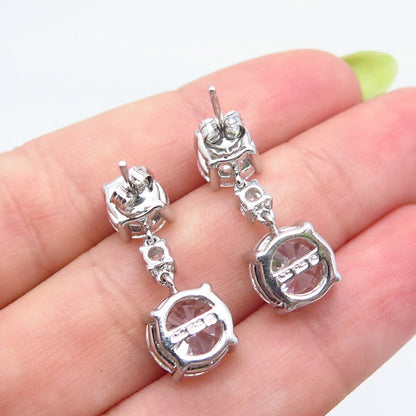 925 Sterling Silver Round-Cut C Z Dangling Earrings