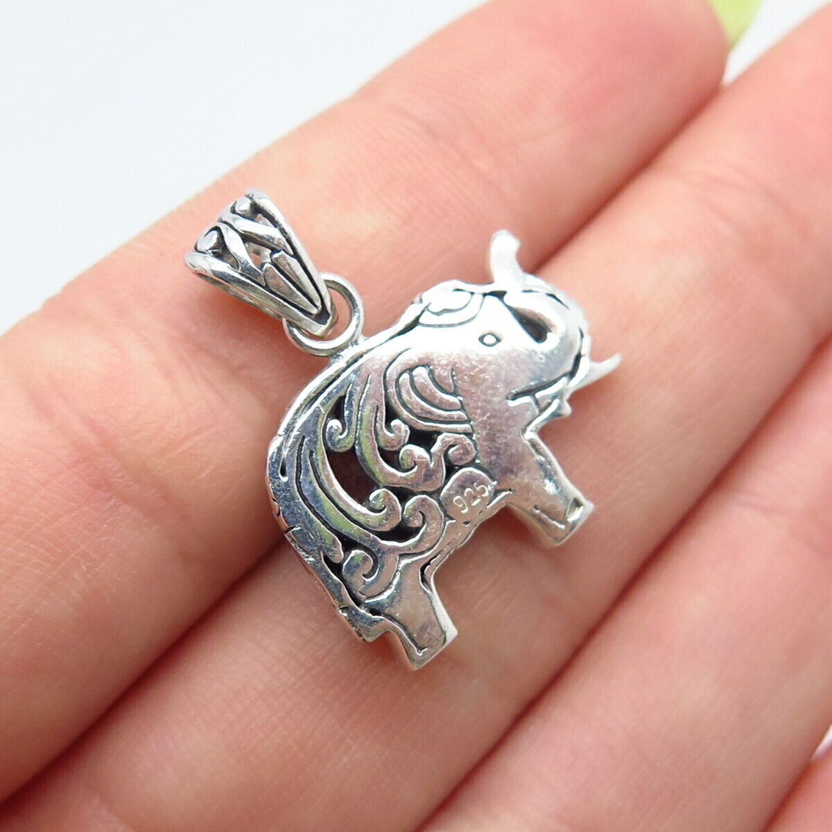 925 Sterling Silver Vintage Blue Topaz Gem Elephant For Good Luck Pendant