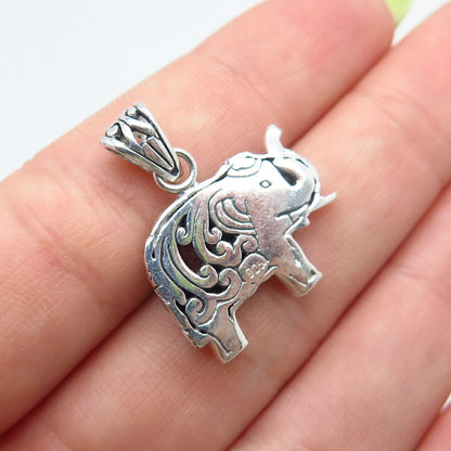 925 Sterling Silver Vintage Blue Topaz Gem Elephant For Good Luck Pendant