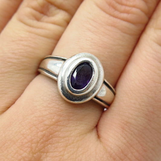 925 Sterling Silver Real Amethyst Gemstone Ring Size 7.25