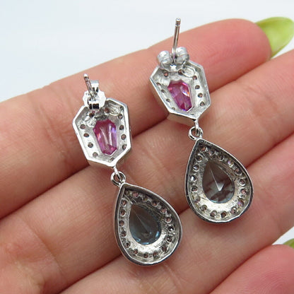 925 Sterling Silver Multi-Color C Z Dangling Earrings