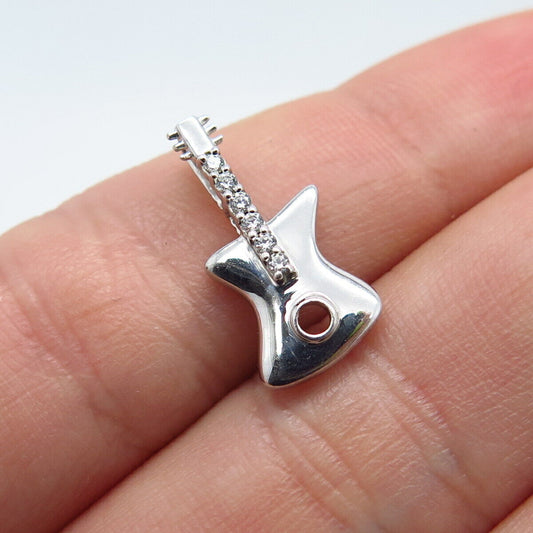 925 Sterling Silver C Z Guitar Charm Pendant