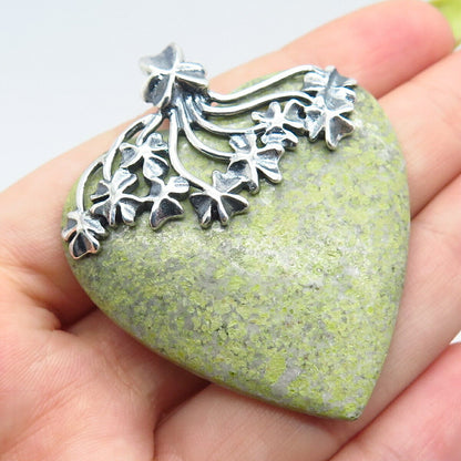 925 Sterling Silver Vintage Ireland Connemara Marble Heart Shamrock Pendant