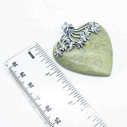 925 Sterling Silver Vintage Ireland Connemara Marble Heart Shamrock Pendant