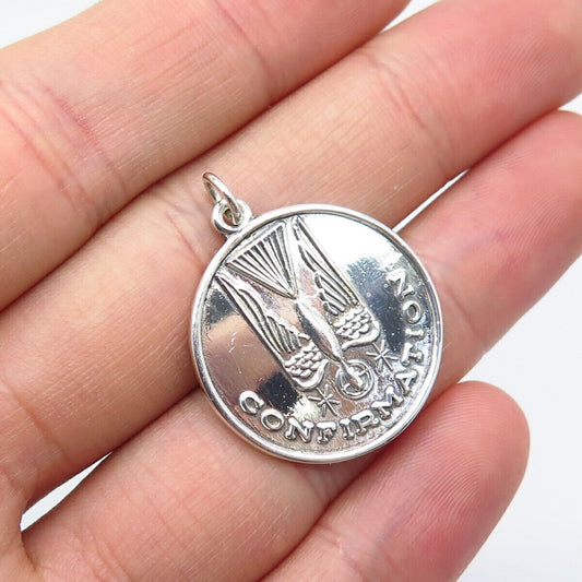 925 Sterling Silver Vintage "Confirmation" Holy Ghost Religious Charm Pendant