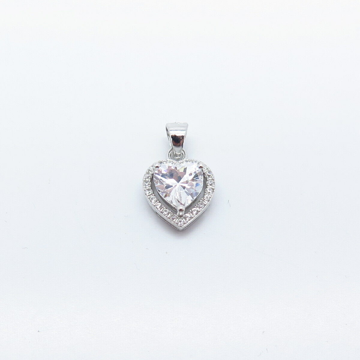 925 Sterling Silver C Z Heart Charm Pendant