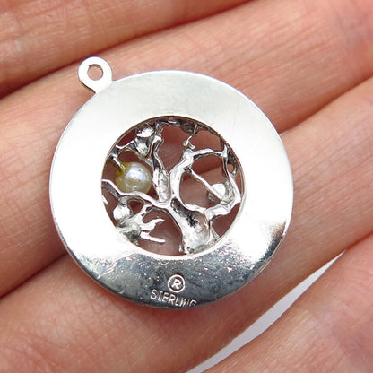 925 Sterling Silver Vintage Pearl Sapphire & Ruby Gem "Happy Birthday" Pendant