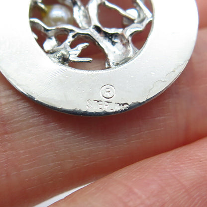 925 Sterling Silver Vintage Pearl Sapphire & Ruby Gem "Happy Birthday" Pendant