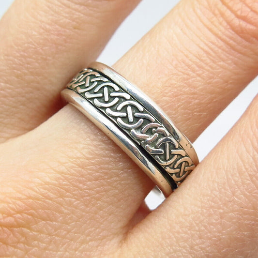 925 Sterling Silver Vintage Mexico Celtic Rotating Band Ring Size 9.5