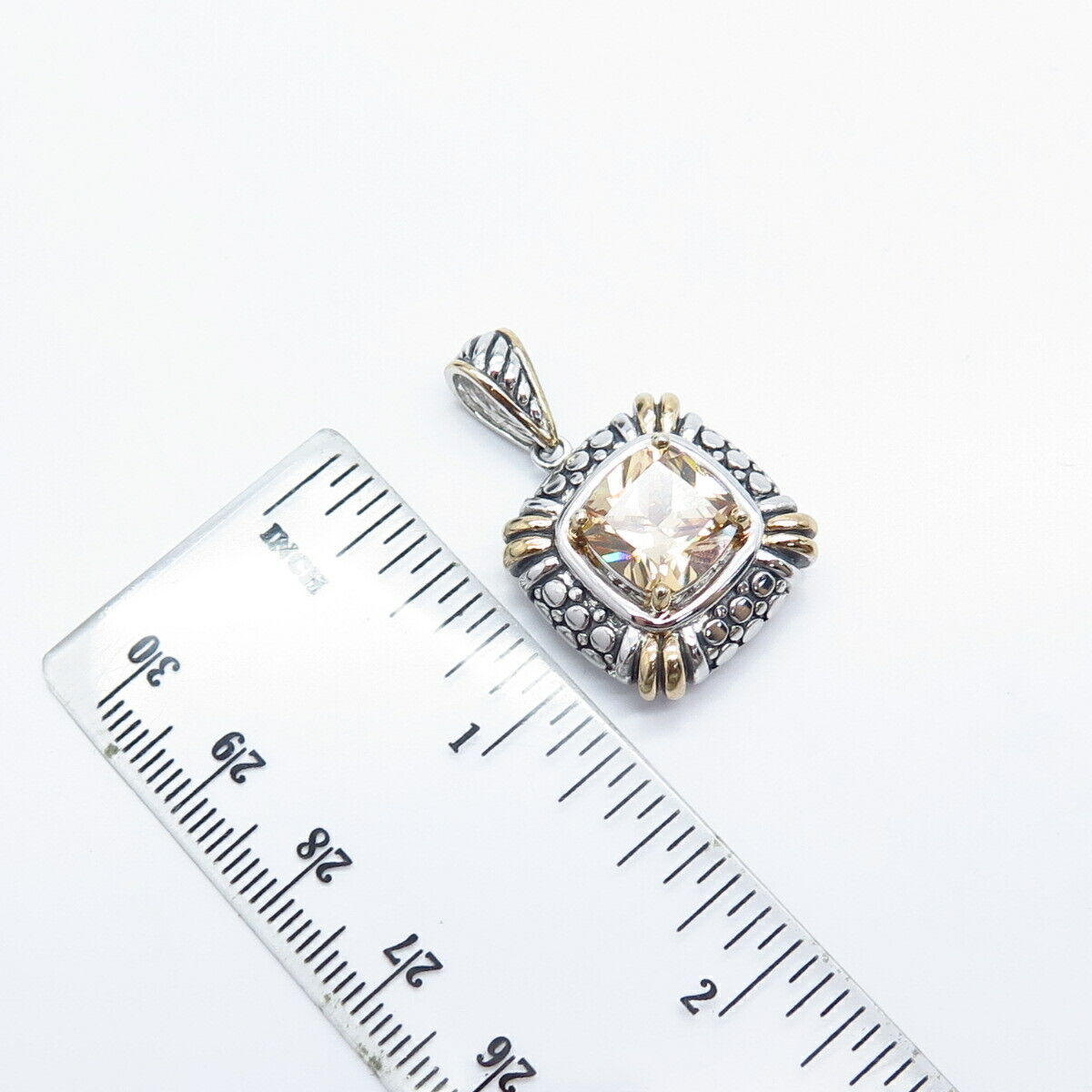 925 Sterling Silver 2-Tone Citrine-Tone C Z Ornate Pendant