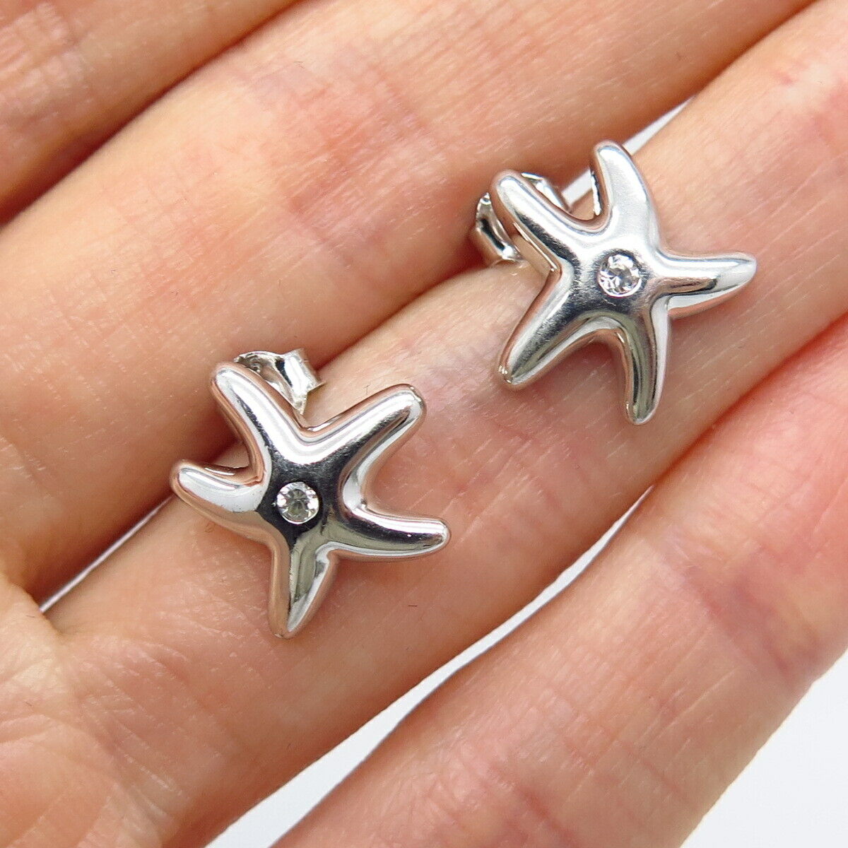 925 Sterling Silver C Z Starfish Stud Earrings