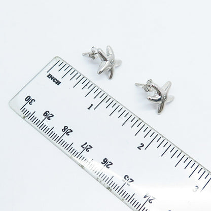 925 Sterling Silver C Z Starfish Stud Earrings