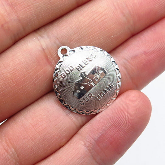 925 Sterling Silver Vintage Jewelart "God Bless Our Home" Charm Pendant