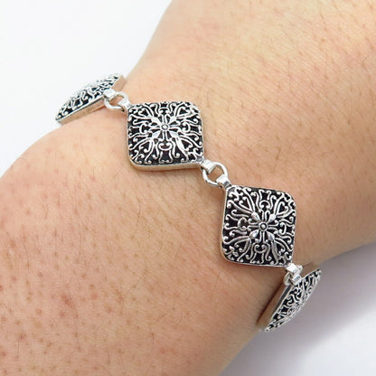 925 Sterling Silver Vintage Ornate Link Bracelet 7"