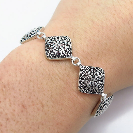925 Sterling Silver Vintage Ornate Link Bracelet 7"