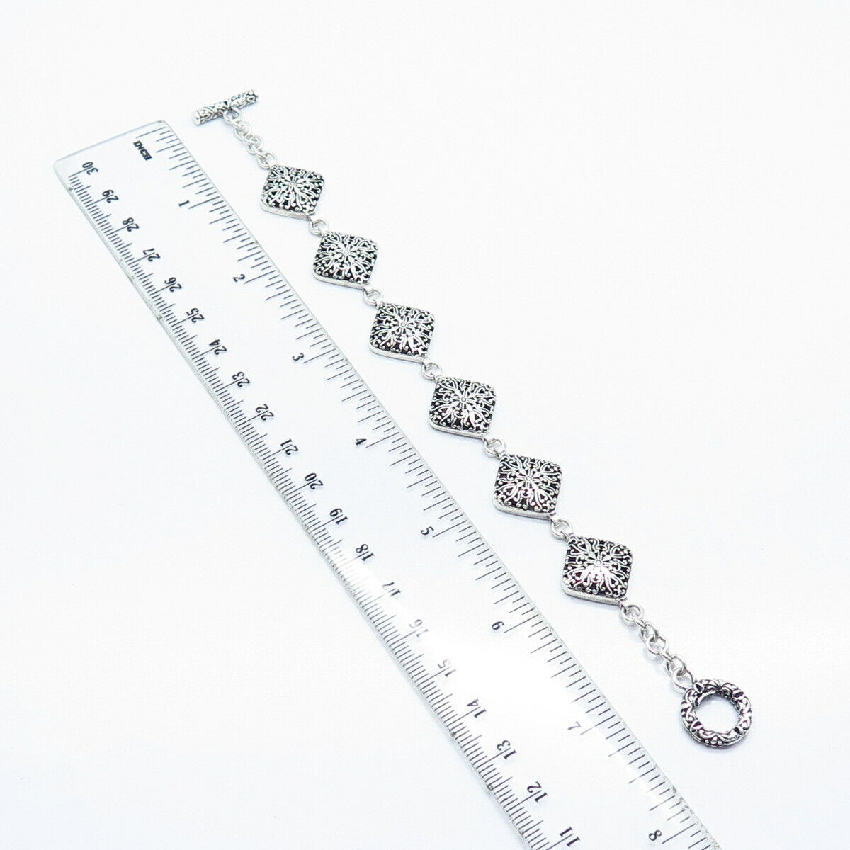 925 Sterling Silver Vintage Ornate Link Bracelet 7"