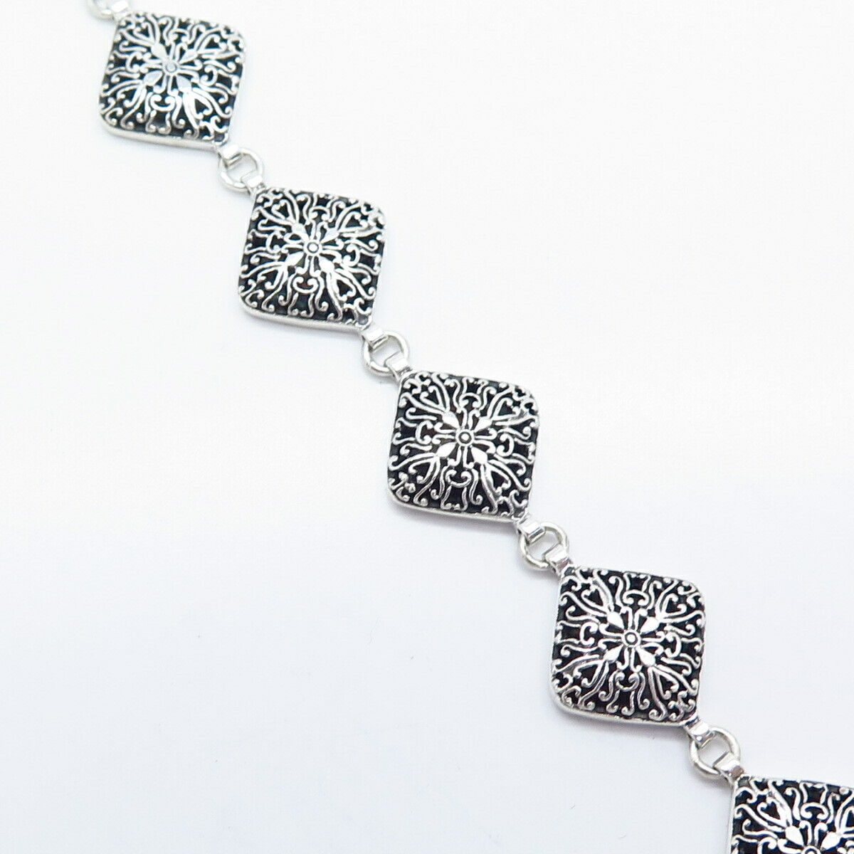 925 Sterling Silver Vintage Ornate Link Bracelet 7"