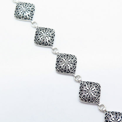 925 Sterling Silver Vintage Ornate Link Bracelet 7"