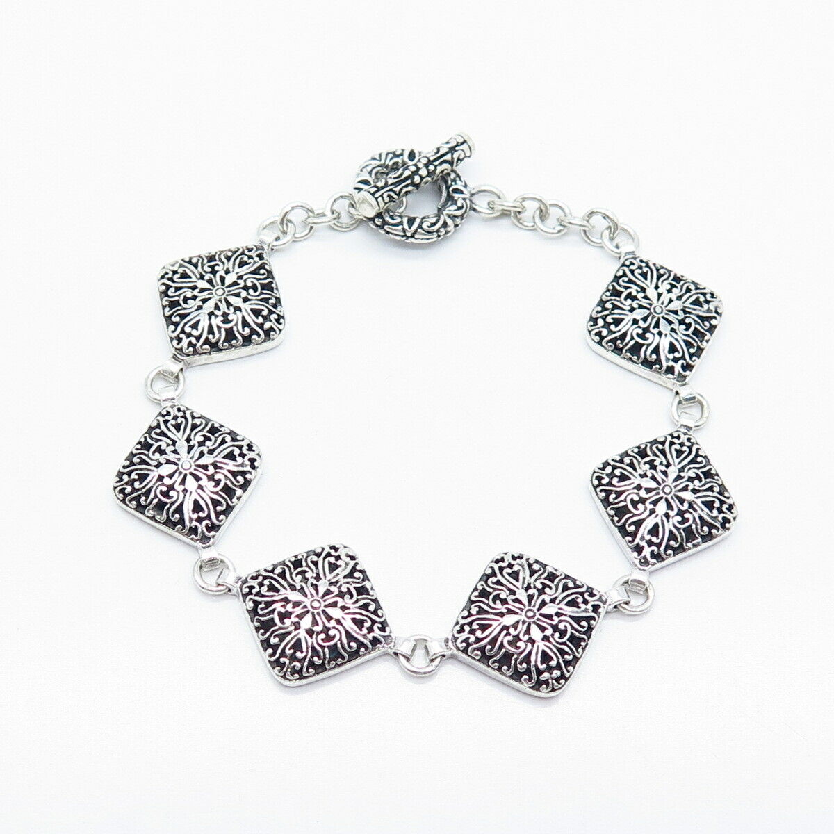 925 Sterling Silver Vintage Ornate Link Bracelet 7"