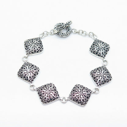 925 Sterling Silver Vintage Ornate Link Bracelet 7"