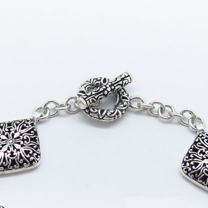 925 Sterling Silver Vintage Ornate Link Bracelet 7"