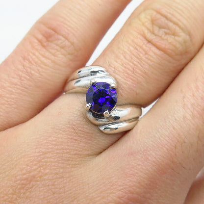 925 Sterling Silver Vintage Blue C Z Bypass Ring Size 6.5