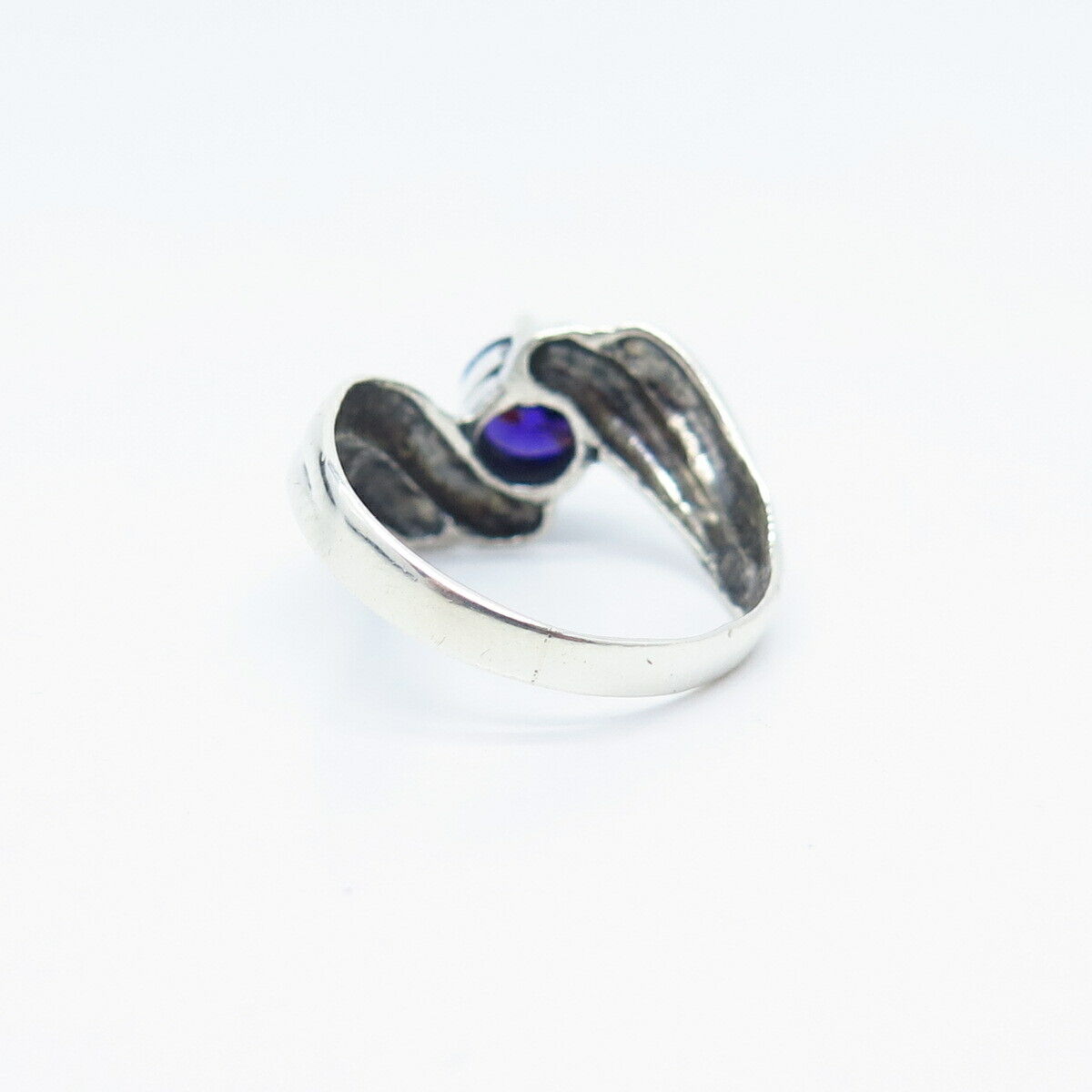 925 Sterling Silver Vintage Blue C Z Bypass Ring Size 6.5