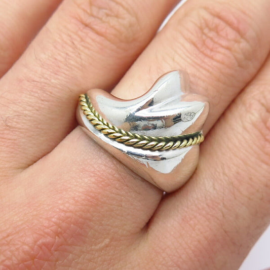 925 Sterling Silver 2-Tone Vintage Ribbed Twisted Ring Size 8.25
