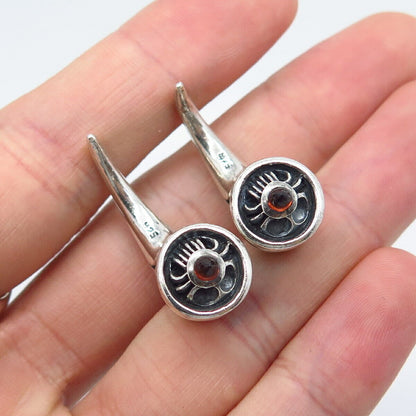 925 Sterling Silver Vintage Real Red Garnet Gemstone Round Cufflinks