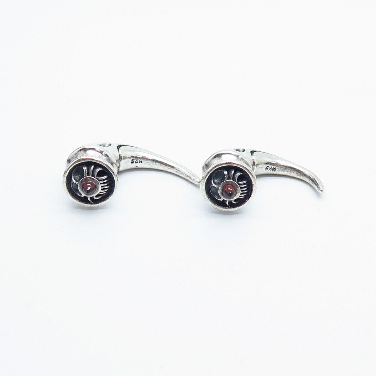 925 Sterling Silver Vintage Real Red Garnet Gemstone Round Cufflinks