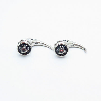 925 Sterling Silver Vintage Real Red Garnet Gemstone Round Cufflinks