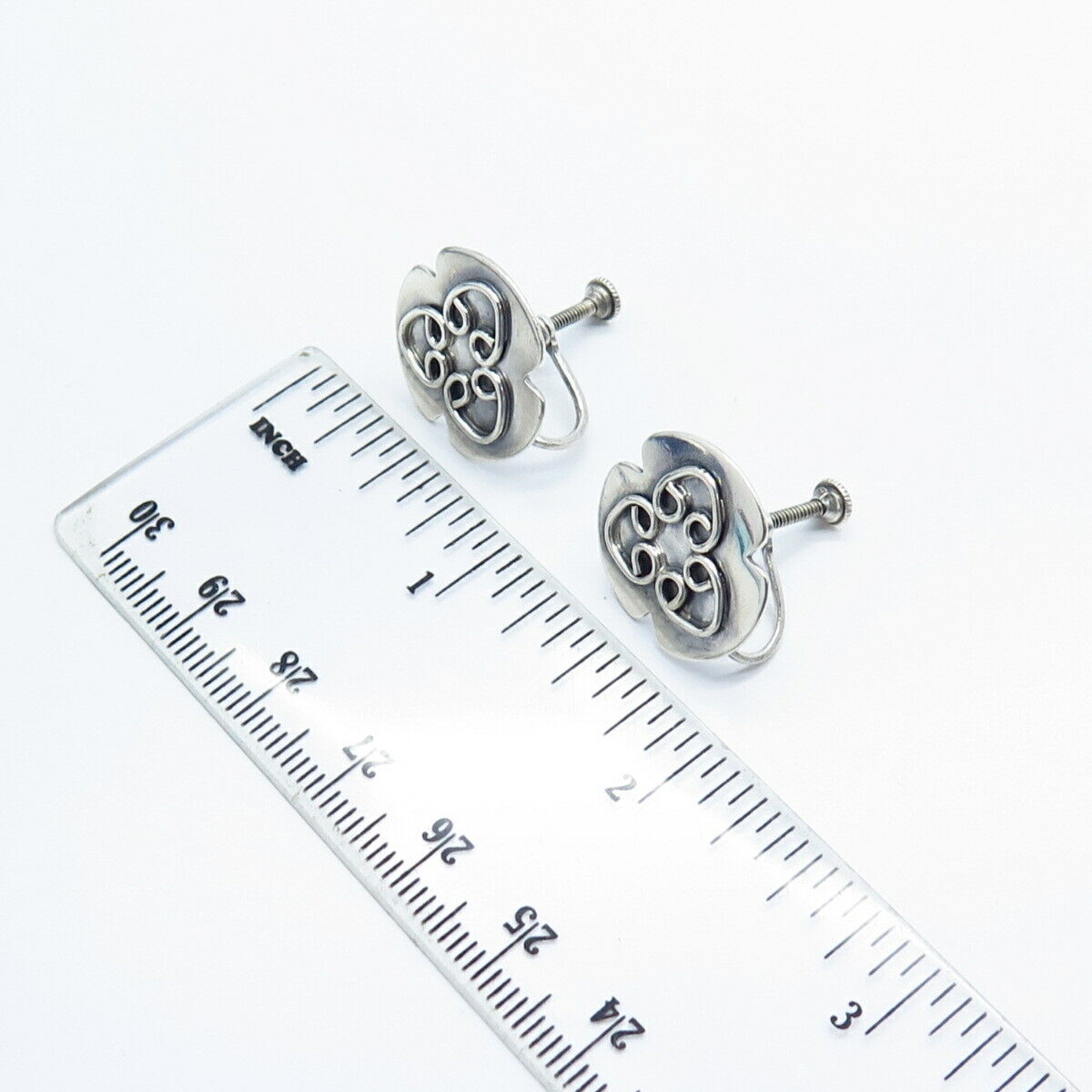 925 Sterling Silver Vintage AMH Ornate Screw Back Earrings