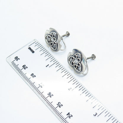 925 Sterling Silver Vintage AMH Ornate Screw Back Earrings