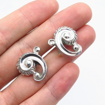 925 Sterling Silver Vintage Bond Boyd Wave Screw Back Earrings